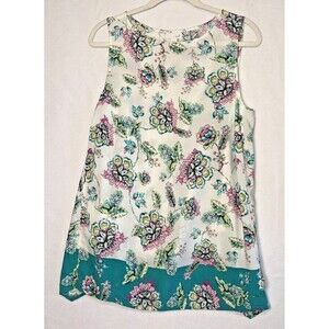 J Jill Sleeveless Multicolor Flower Blouse Sz M Boho Cottagecore Flowy Airy